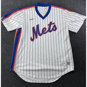 VTG Nike Mets Cooperstown Jersey L White Pinstripe MLB Sewn Script Guatemala
